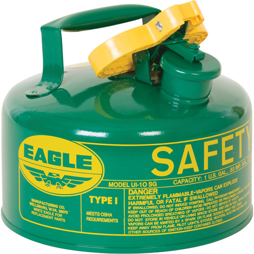 Safety Can for Combustibles, Type I, Galvanized Steel, 1 US gal., Green, FM Approved/UL/ULC Listed