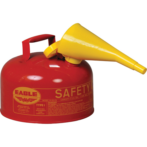 Safety Can for Flammables with Funnel, Type I, Galvanized Steel, 2 US gal., Red, FM Approved/UL/ULC Listed