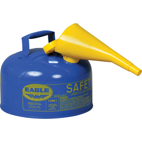 Safety Can for Kerosene with Funnel, Type I, Galvanized Steel, 2 US gal., Blue, FM Approved/UL/ULC Listed
