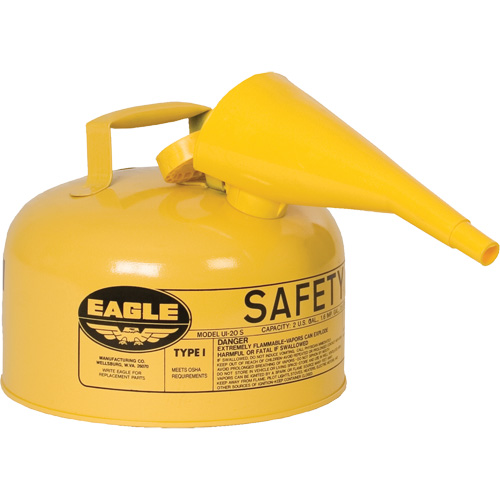 Safety Can for Diesel with Funnel, Type I, Galvanized Steel, 2 US gal., Yellow, FM Approved/UL/ULC Listed