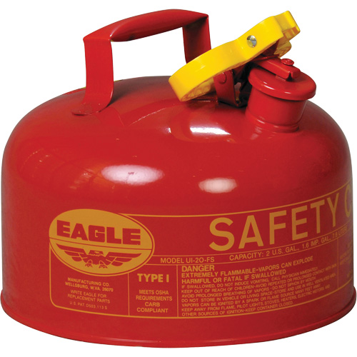 Safety Can for Flammables, Type I, Galvanized Steel, 2 US gal., Red, FM Approved/UL/ULC Listed