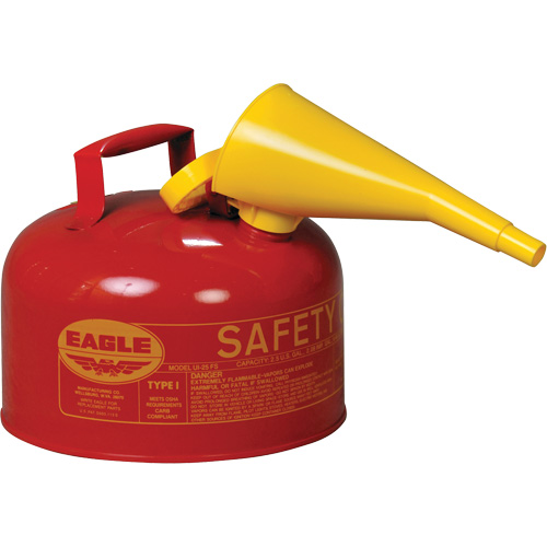 Safety Can for Flammables with Funnel, Type I, Galvanized Steel, 2.5 US gal., Red, FM Approved/UL/ULC Listed