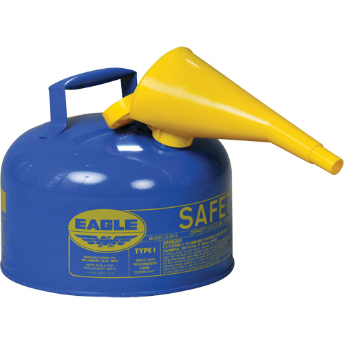 Safety Can for Kerosene with Funnel, Type I, Galvanized Steel, 2.5 US gal., Blue, FM Approved/UL/ULC Listed