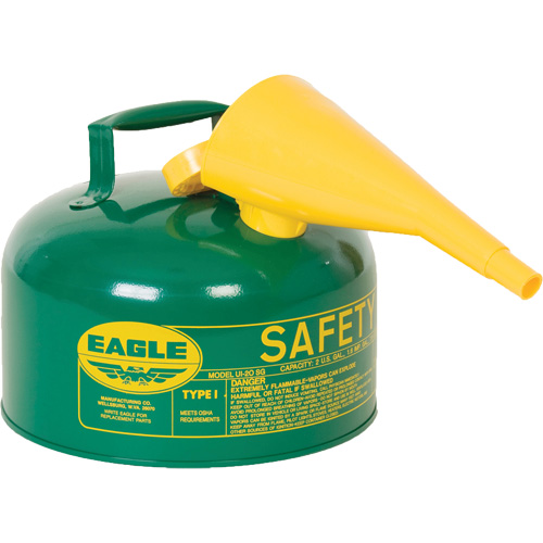 Safety Can for Combustibles with Funnel, Type I, Galvanized Steel, 2.5 US gal., Green, FM Approved/UL/ULC Listed