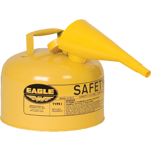 Safety Can for Diesel with Funnel, Type I, Galvanized Steel, 2.5 US gal., Yellow, FM Approved/UL/ULC Listed