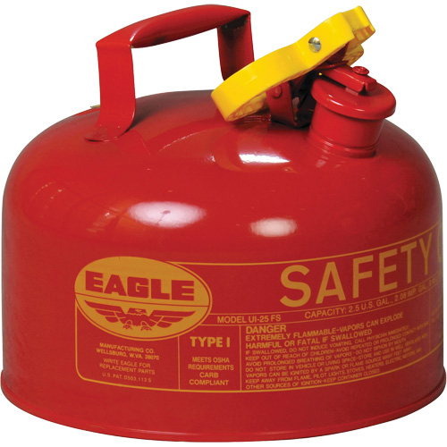 Safety Can for Flammables, Type I, Galvanized Steel, 2.5 US gal., Red, FM Approved/UL/ULC Listed