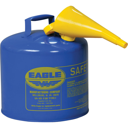 Safety Can for Kerosene with Funnel, Type I, Galvanized Steel, 5 US gal., Blue, FM Approved/UL/ULC Listed