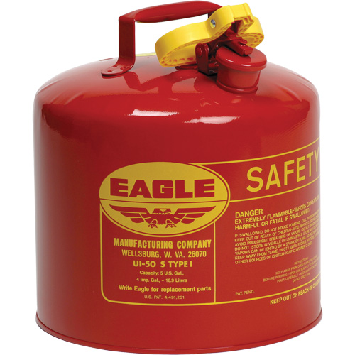 Safety Can for Flammables, Type I, Galvanized Steel, 5 US gal., Red, FM Approved/UL/ULC Listed