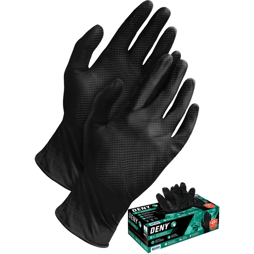 Deny® Disposable Gloves, Medium, Nitrile, 6-mil, Powder-Free, Black
