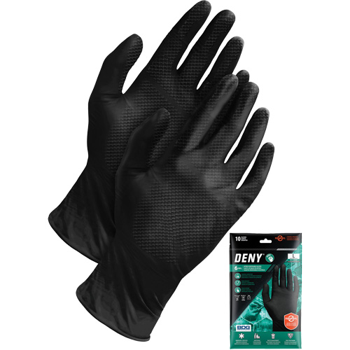 Deny® Disposable Gloves, Large, Nitrile, 6-mil, Powder-Free, Black