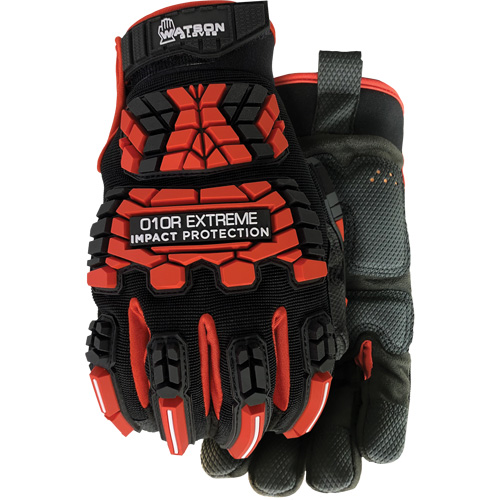 010R Extreme Red Impact Resistant Gloves, Large, Microfibre Palm, Hook & Loop Cuff