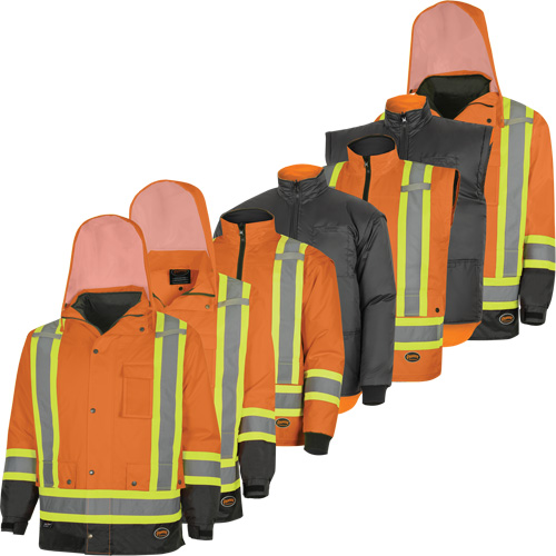 5056 Pioneer® Yukon 7-in-1 Waterproof Winter Safety Parka, Polyester, Black/High Visibility Orange, 2X-Large