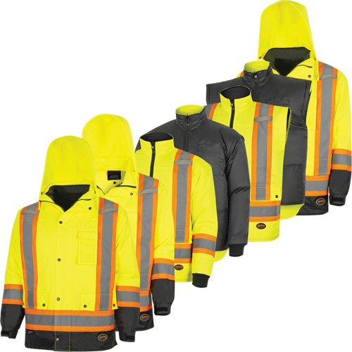 5057 Pioneer® Yukon 7-in-1 Waterproof Winter Safety Parka, Polyester, Black/High Visibility Lime-Yellow, Large