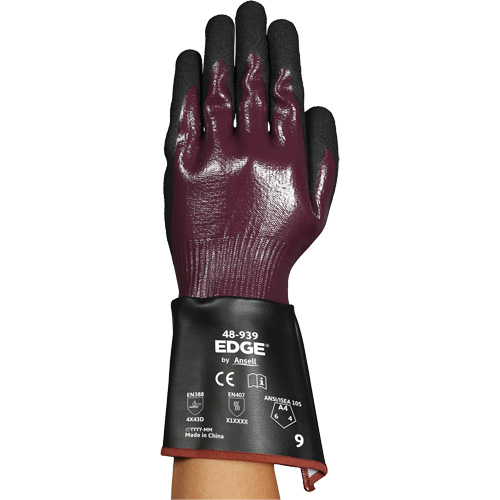 EDGE® 48-939 Gauntlet Gloves, 11, 13 Gauge, Nitrile Coated, ASTM ANSI Level A4