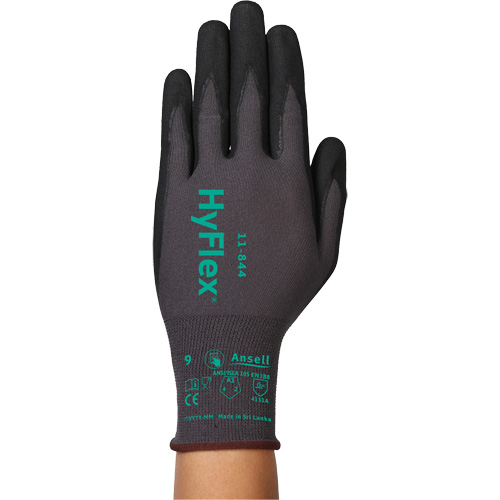 HyFlex® 11-844 Gloves, 9/Large, 15 Gauge, Foam Nitrile Coated, ASTM ANSI Level A1/EN 388 Level 1/EN 388 Level A
