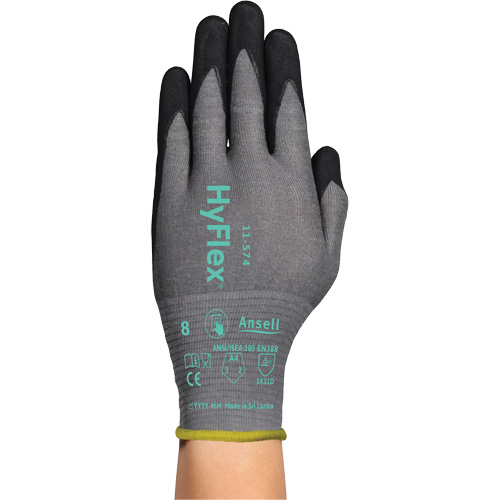 HyFlex® 11-574 Cut-Resistant Gloves, 8/Medium, 21 Gauge, Foam Nitrile Coated, ASTM ANSI Level A4/EN 388 Level D