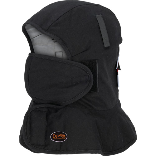 Pioneer 765A Flame-Resistant Quilted Hard Hat Liner with Long Neck & Detachable Mouthpiece, Black/Grey, Cotton/FR-Tech®/Modacrylic/Nylon