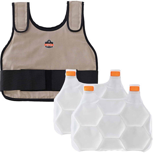 Chill-Its 6230 Standard Phase Change Cooling Vest with Rechargeable Packs, Large/X-Large, Khaki