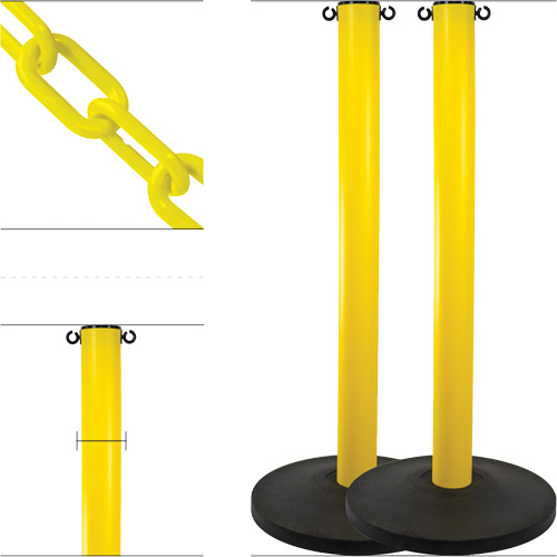 Industrial Stanchion Kit with Plastic Chain, 37" High, Yellow
