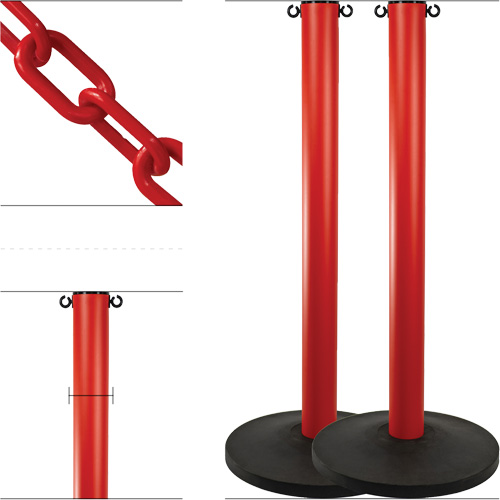 Industrial Stanchion Kit with Plastic Chain, 37" High, Red