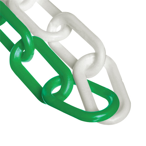 Bicolour Plastic Barrier Chain, Green/White, 2" Link, 500' Length