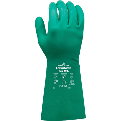 732 Chemical-Resistant Gloves, Size X-Large/10, 13" L, Nitrile, Flock-Lined Inner Lining, 15-mil