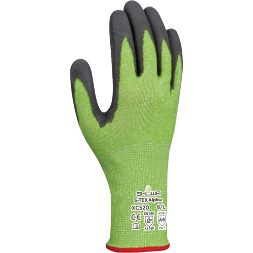 S-TEX Alpha XC520 Work Gloves, 6/Small, 18 Gauge, Polyurethane Coated, ASTM ANSI Level A6/EN 388 Level F