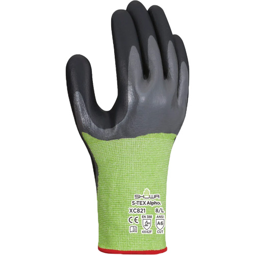 S-TEX Alpha XC821 Cut-Resistant Gloves, 6/Small, 18 Gauge, Nitrile Coated, ASTM ANSI Level A6/EN 388 Level F