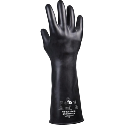 879 Acid-Resistant Gloves, Size Medium/8, 14" L, Butyl Rubber, 28-mil