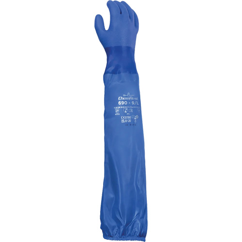 690 Chemical-Resistant Gloves, Size Large/9, 26" L, Cotton/PVC