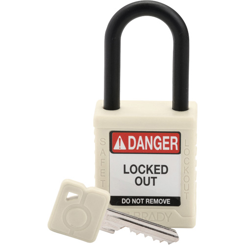 Velocity™ Safety Lockout Padlock, White, Keyed Different, Nylon, 1-1/2" Width