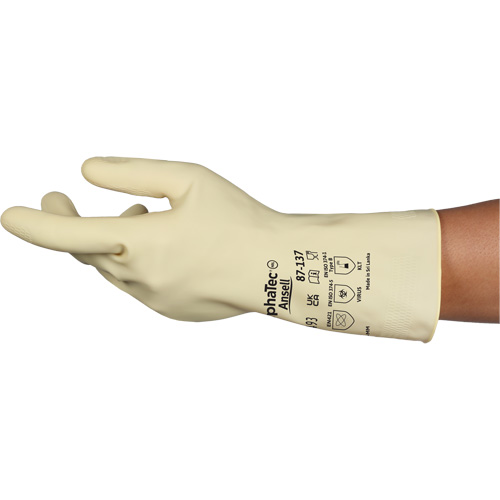 AlphaTec® 87-137 Lightweight Natural Gloves, Size 10, 11.8" L, Rubber Latex, 16-mil