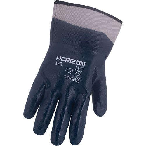 Horizon® Navy Gloves with Pasted Cuffs, X-Large, Nitrile Coating, Jersey/Cotton Shell