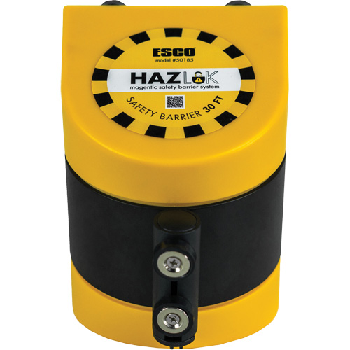 HAZLOK™ Safety Barrier System, Plastic, Magnetic Mount, 30', Black and Yellow Tape