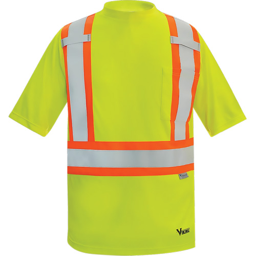 Viking® Safety Bamboo Lined T-shirt, Polyester, 3X-Large, High Visibility Lime-Yellow