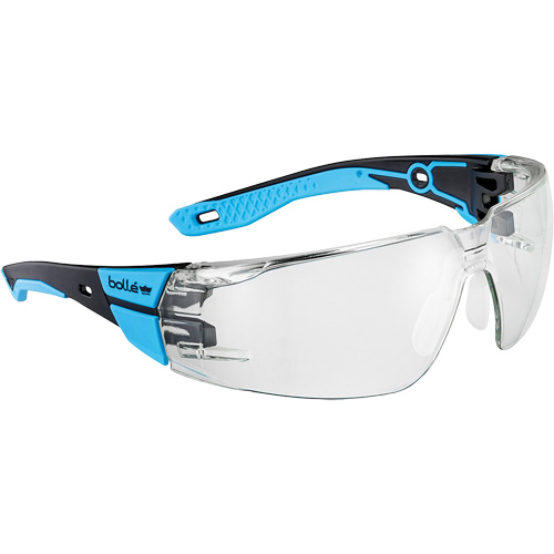 RUSH+ 2.0 M/L Safety Glasses with Black & Blue Frame, Clear Lens, Anti-Fog/Anti-Scratch, ANSI Z87+