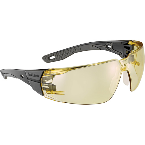 RUSH+ 2.0 Small Safety Glasses with Black & Grey Frame, Amber Lens, Anti-Fog/Anti-Scratch, ANSI Z87+