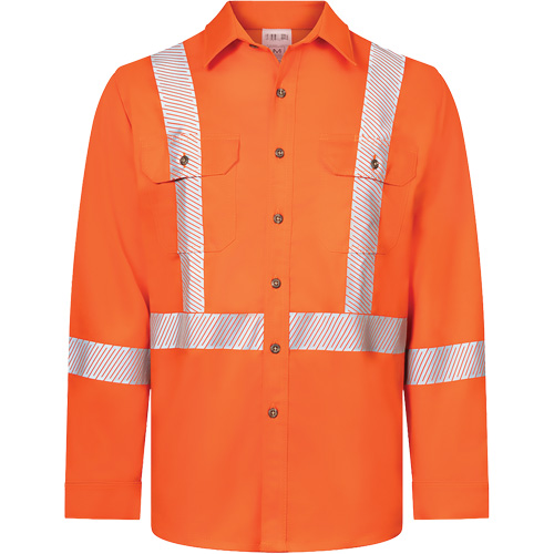 Avenger 7 oz Deluxe Segmented Striped High-Visibility Work Shirt, Style 652, Men's, X-Large (Tall), Orange