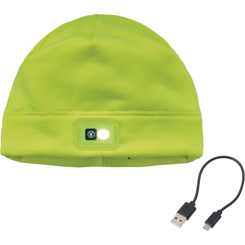 N-Ferno® Winter Skull Cap with LED Rechargeable Light, Fleece Lining, One Size, High-Visibility Lime Green