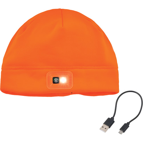 N-Ferno® Winter Skull Cap with LED Rechargeable Light, Fleece Lining, One Size, Orange