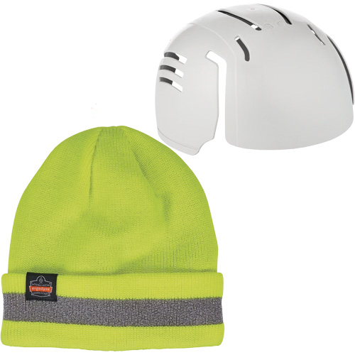 N-Ferno® Reflective Rib Knit Winter Hat & Bump Cap Insert, Acrylic Lining, Medium/Small, High-Visibility Lime Green
