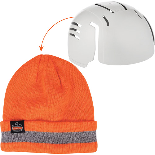 N-Ferno® Reflective Rib Knit Winter Hat & Bump Cap Insert, Acrylic Lining, Medium/Small, Orange