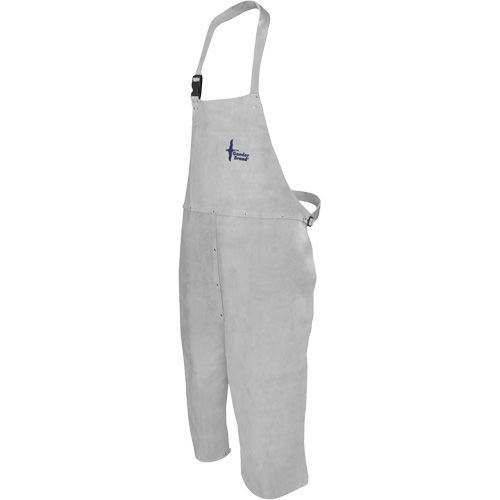 Leather Welding Apron, Split-Leg Bib, 48" L, Pearl Grey