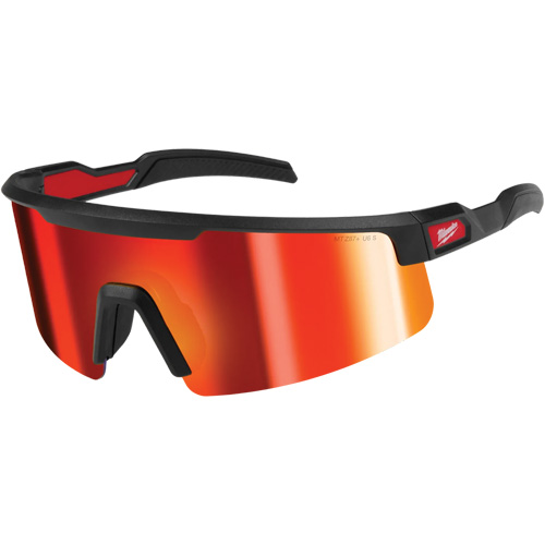 Wraparound Safety Glasses, Red/Mirror Lens, Anti-Scratch, ANSI Z87+/Meets/Exceeds CSA Z94.3