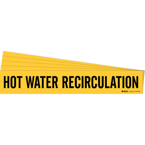 "Hot Water Recirculation" Pipe Marker, Self-Adhesive, 4" H x 24" W, Black on Yellow