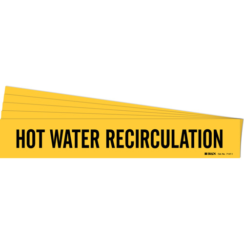 "Hot Water Recirculation" Pipe Marker, Self-Adhesive, 2-1/4" H x 14" W, Black on Yellow