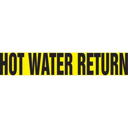 "Hot Water Return" Pipe Markers, Self-Adhesive, 4" H x 24" W, Black on Yellow