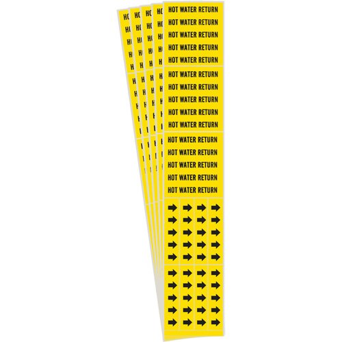 "Hot Water Return" Pipe Markers, Self-Adhesive, 2-1/4" H x 2-3/4" W, Black on Yellow