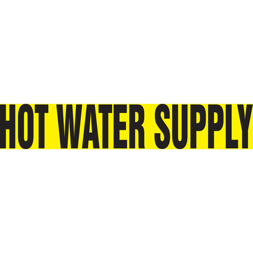 "Hot Water Supply" Pipe Markers, Self-Adhesive, 4" H x 24" W, Black on Yellow