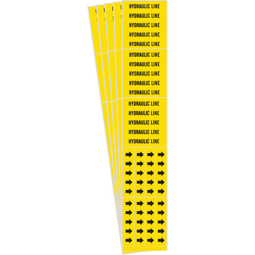 "Hydraulic Line" Pipe Markers, Self-Adhesive, 2-1/4" H x 2-3/4" W, Black on Yellow